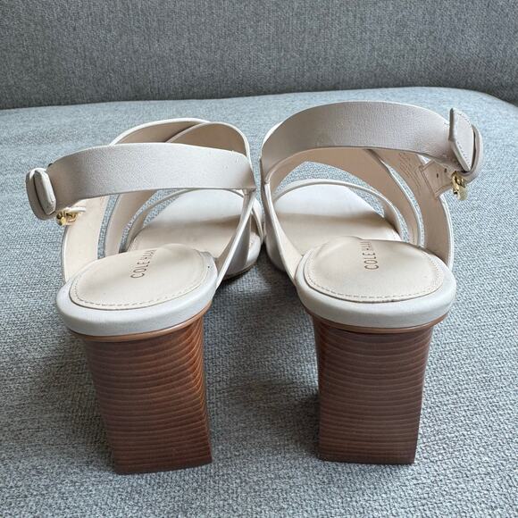 COLE HAAN Women's Cynthia Block Heel Sandal Leather Pumice Stone/Brown Sz 6 - Picture 4 of 13